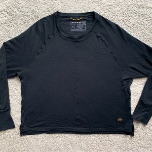 Branwyn Merino Wool Black Long Sleeve Crop Shirt